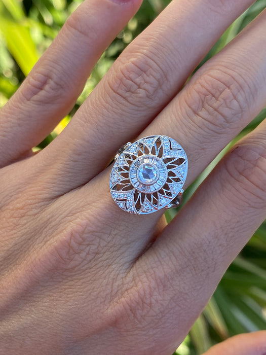 18k white gold art deco rose cut diamond ring size 6