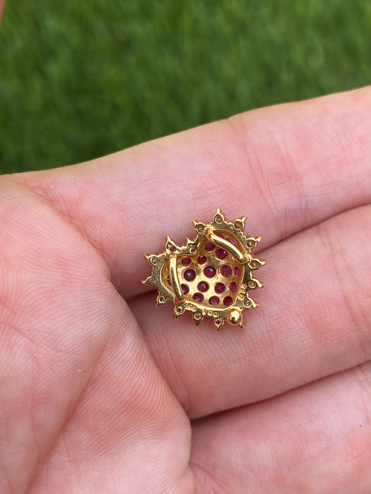 Vintage 18K Gold Ruby Diamond Heart Charm Pendant