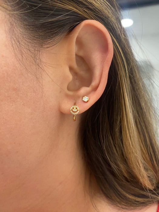 14K Natural Diamond Smiley Huggie Earrings