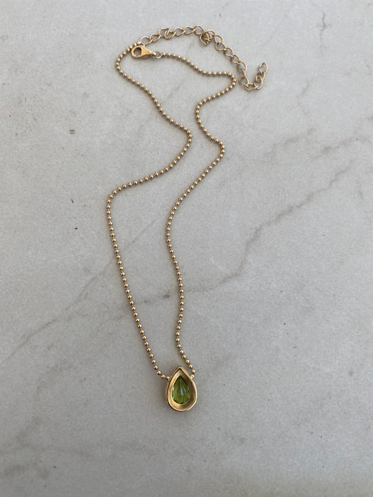 14K Gold Peridot Bead Chain Necklace
