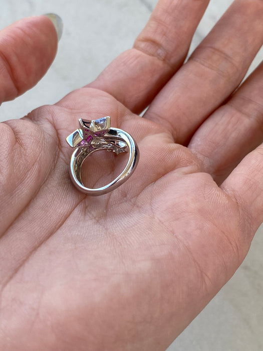 Vintage Platinum 900 Ruby & Diamond Star Ring – Kite-Cut Rubies