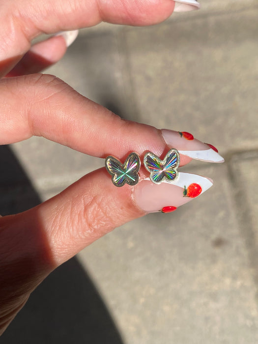 10K Gold Fluted Rainbow Butterfly Stud Earrings