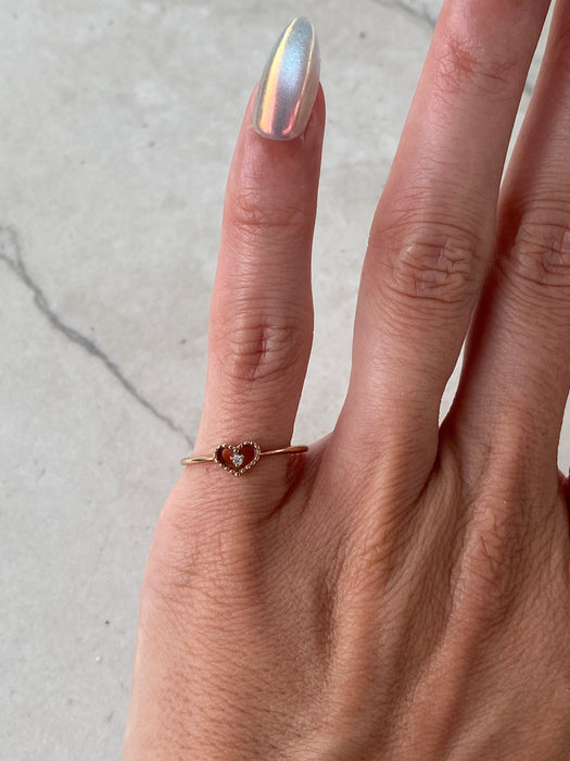 Vintage 18K Rose Gold Diamond Heart Ring – Knife Edge Band