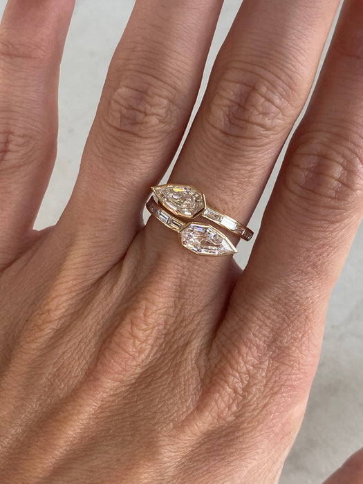 14K Open Bypass Step Cut Pear Diamond Ring