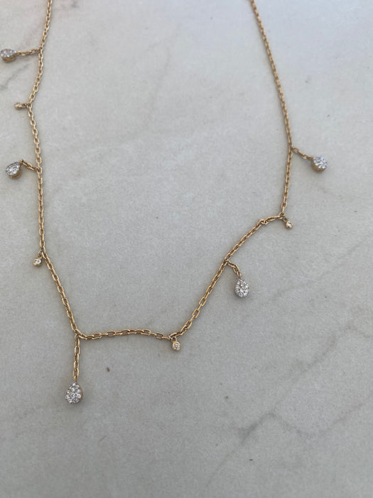 Vintage 18K Gold 1 Carat Natural Diamond Station Necklace