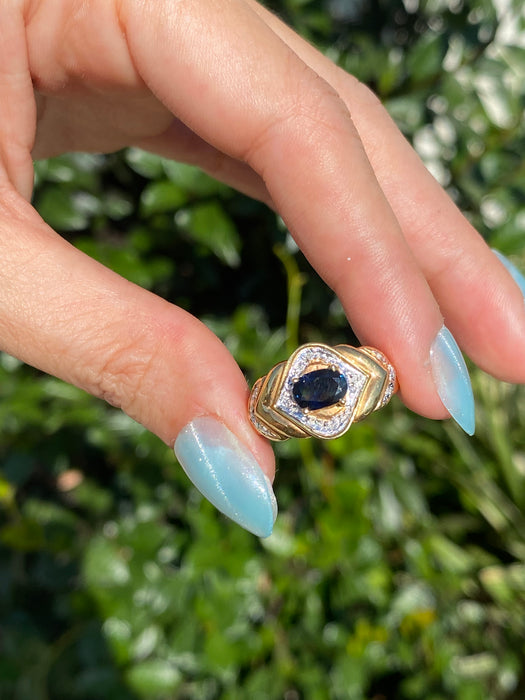 14k blue sapphire diamond ring size 6.75