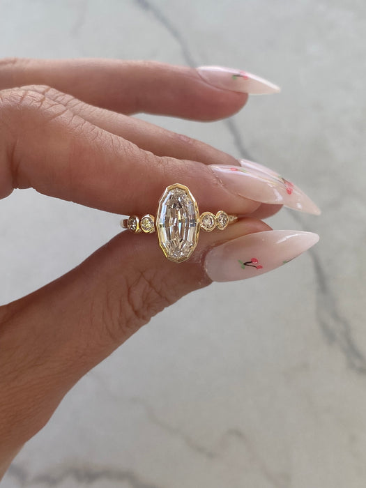 14K Bezel-Set 2.07ct Elongated Step Cut Oval Lab Diamond Ring
