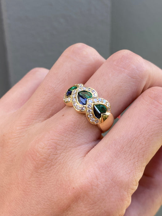 18k emerald sapphire diamond heart ring size 7