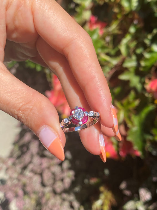 Platinum 900 diamond ruby ring size 6.75
