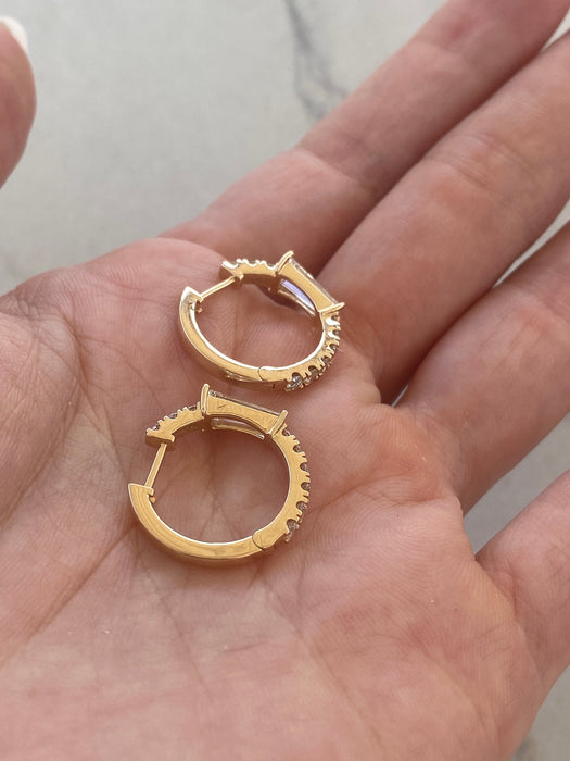 14K 2.1 TCW Tapered Baguette Round Lab Diamond Huggie Earrings