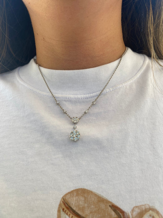 Vintage 18K White Gold Diamond Flower Lariat Necklace