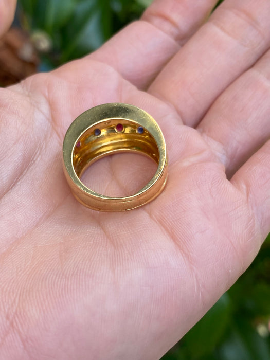 Vintage 18K Gold Multi-Gem Bombe Ring