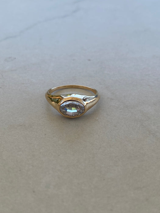 14K Gold 1.50 Carat Oval Step-Cut Bezel Set Lab Diamond Ring