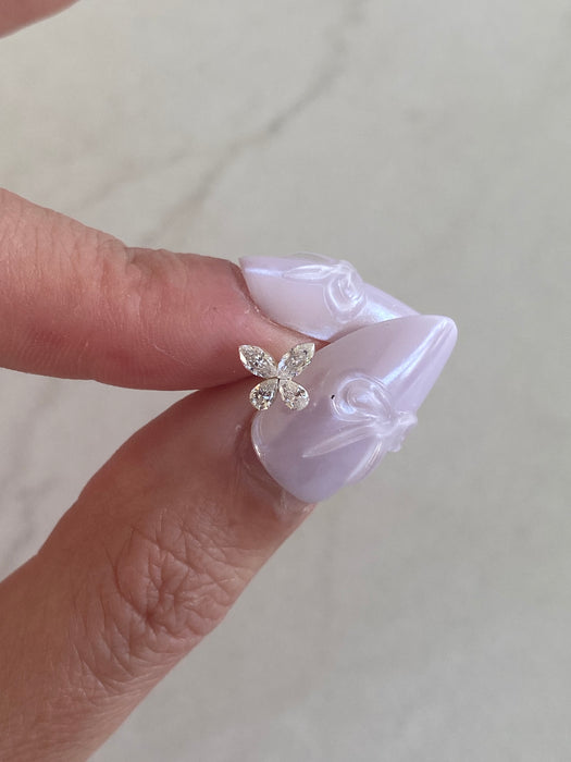 14K Gold Lab Diamond Butterfly Flat Back Stud Earring- Single