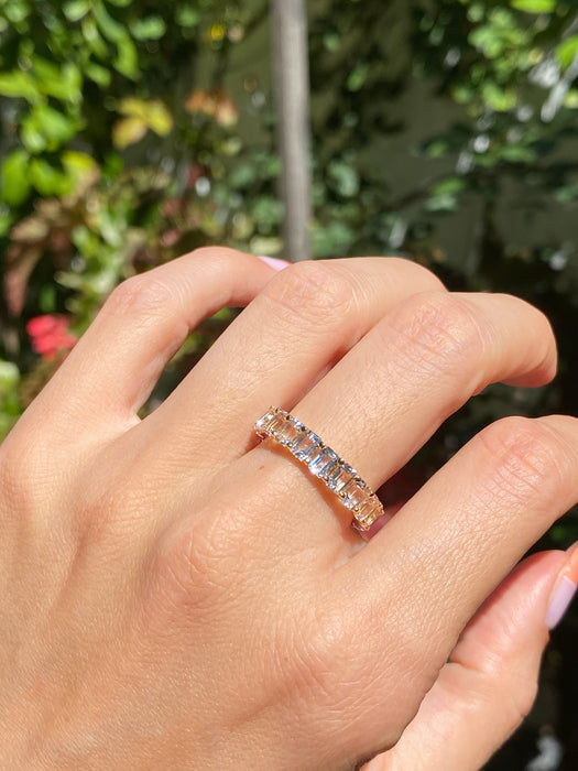 14k white topaz emerald cut eternity ring size 6.5