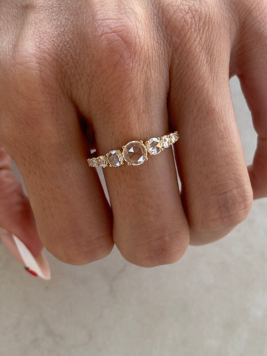 14K Gold Graduated Rose Cut Lab Diamond Ring