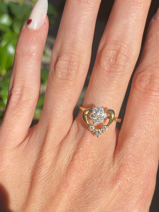 Vintage 18k Gold Diamond Flower Heart Spinner Ring By Waltham