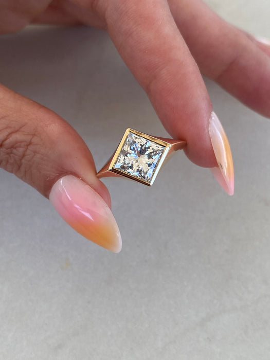 14K 3.03 Carat Bezel-Set Princess-Cut Lab Diamond Ring