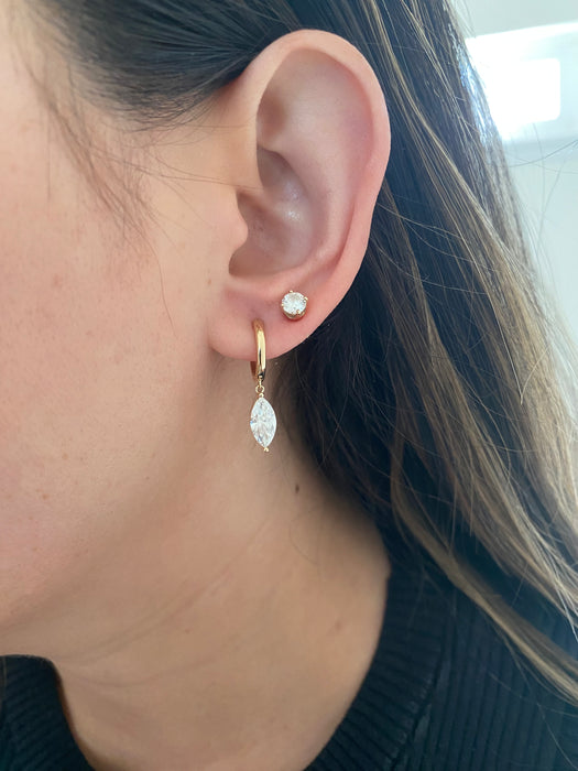 14k lab marquise diamond huggie earrings