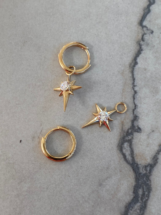 14K Reversible Lab Diamond North Star Huggie Earrings