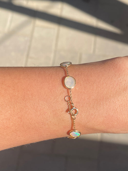 14K Natural Opal Bezel Station Bracelet