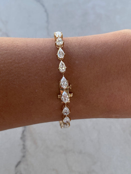 14K Gold Pear Step-Cut Lab Diamond Tennis Bracelet — 7.70 TCW
