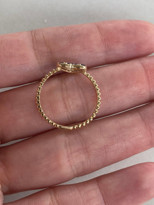 14K Gold Bead Ring with Blue Sapphire Heart | Size 7