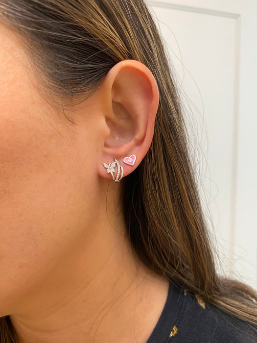 14k white gold diamond butterfly huggie earrings