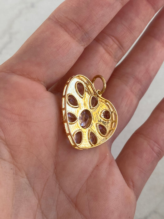 14K Gold Fluted Pink Tourmaline Heart Charm – 4.1ct