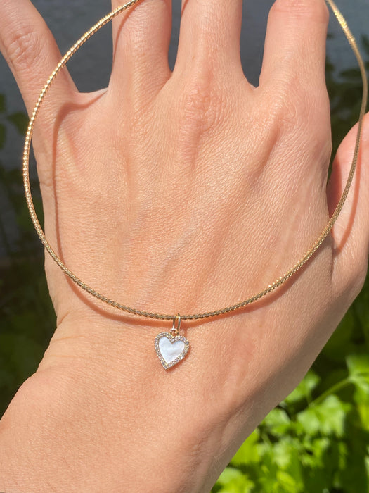 14K Gold Diamond Mother of Pearl Heart Charm