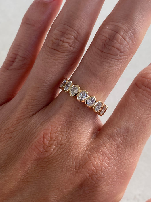14K Gold Bezel Set Oval Lab Diamond Band Ring