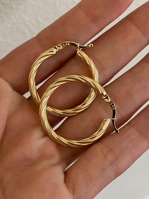 14K Gold Twisted Croissant Hoop Earrings