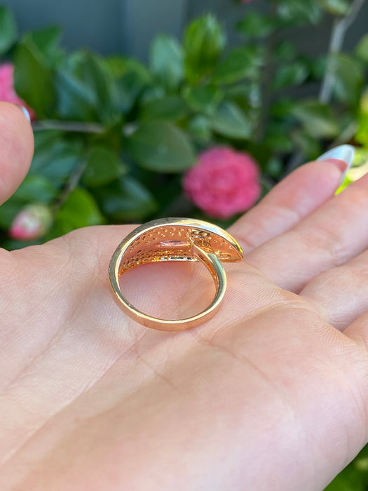 18k rose gold pink sapphire diamond leaf ring size 6.5