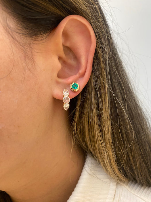 14K Rose Cut Lab Diamond Huggie Earrings