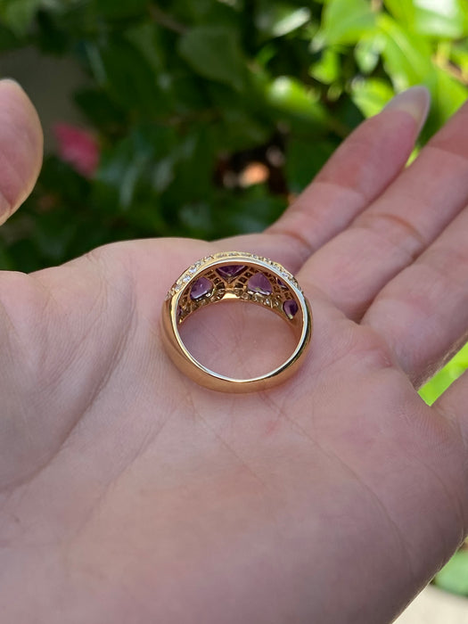 Vintage 18K Gold Amethyst Heart Ring with Diamond Accents – Size 7