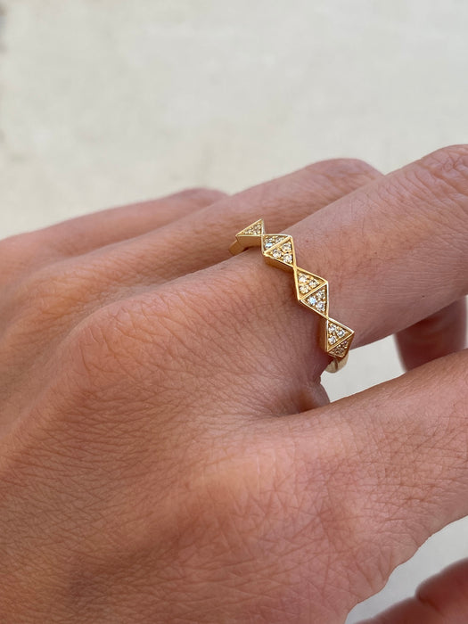 14K Gold Geometric Diamond Ring Size 6.5
