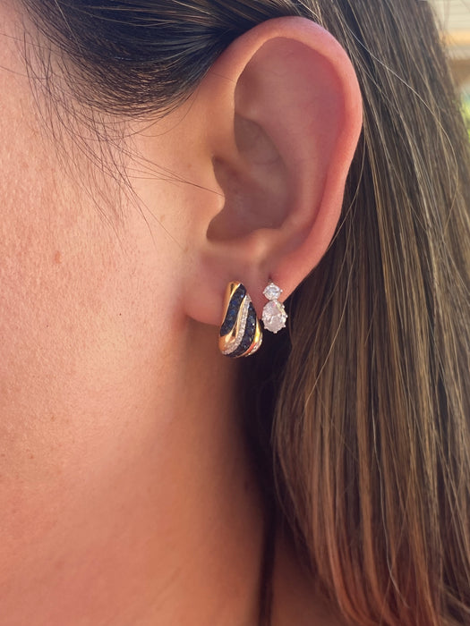 14K Gold Blue Sapphire & Diamond Huggie Earrings