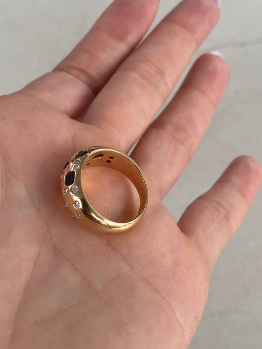 14K Blue Sapphire & Diamond Flush Set Ring