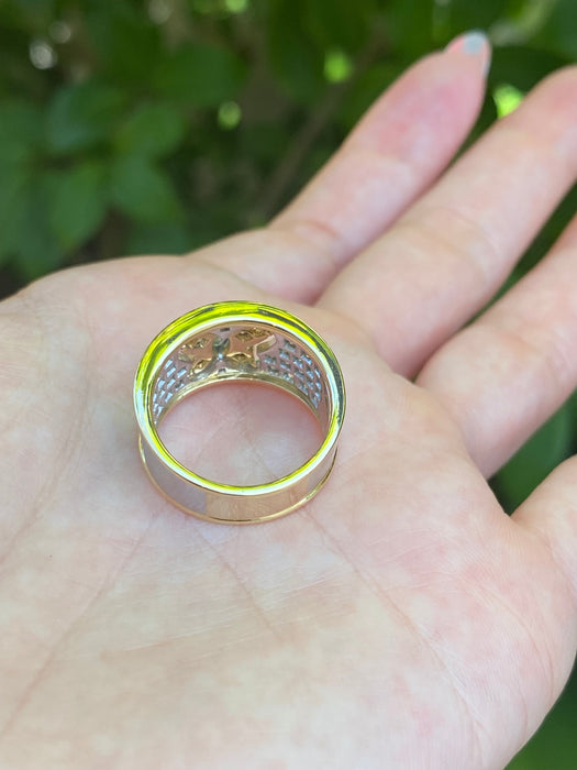 18k two tone diamond butterfly ring size 6.5