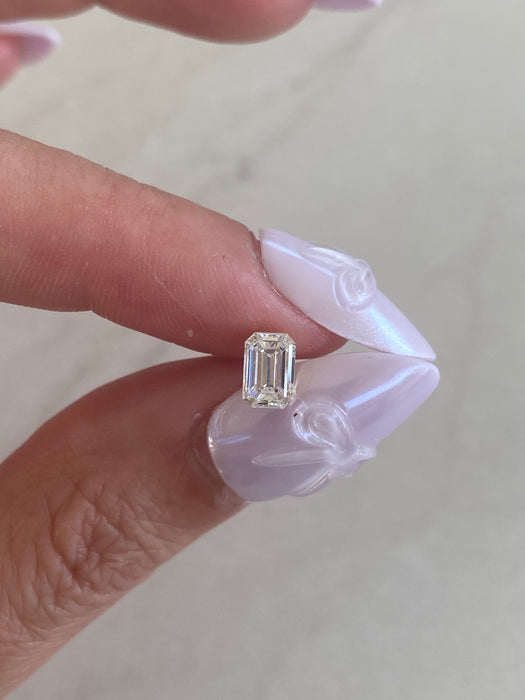 14K Gold Invisible Set Emerald Cut Lab Diamond Flat Back Stud Earring- Single