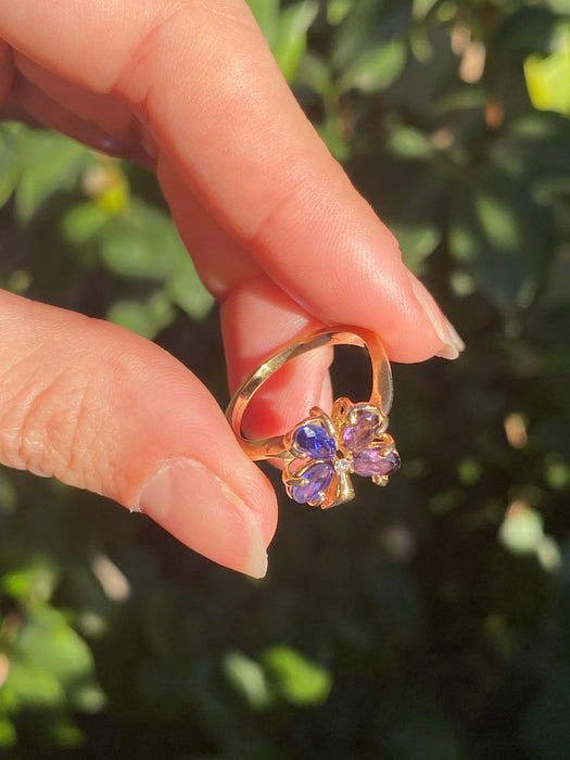 14k sapphire amethyst diamond clover ring size 6.25