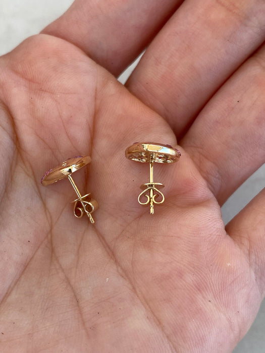 14K Yellow Gold Ruby, Pink Sapphire & Diamond Heart Earrings