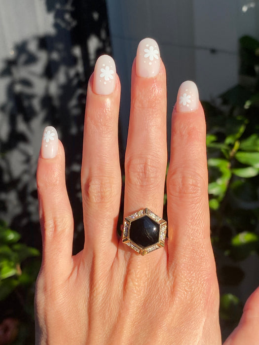 14k black onyx diamond ring size 7