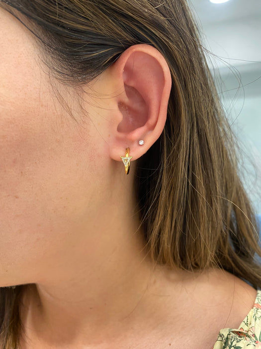14K Gold Natural Light Yellow Trillion Diamond J-Huggie Earrings – 0.60 TCW