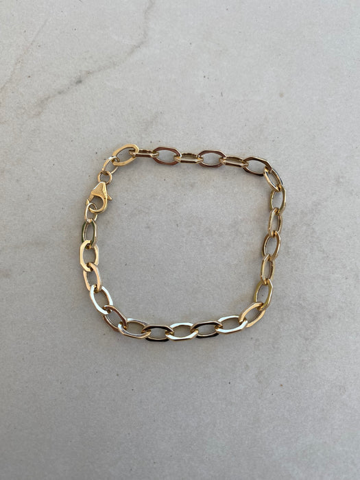 14K Gold Paper Clip Bracelet 7”