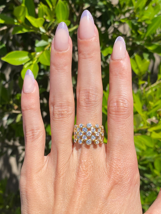 Vintage 18K Gold Five-Row Diamond Bezel Ring
