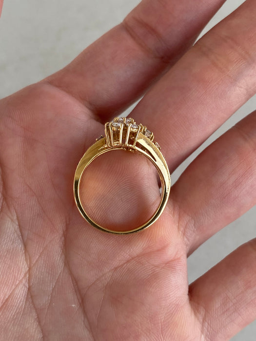 Vintage 18K Gold Diamond Bypass Flower Ring – 1.34 TCW – Size 6.5