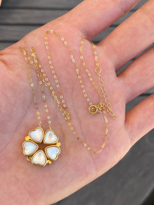 18k mother of pearl heart clover necklace