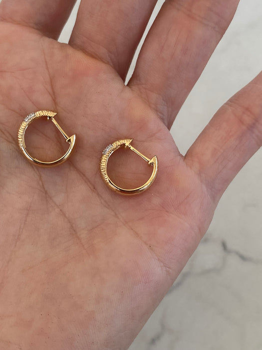 14K Gold Textured Croissant Diamond Huggie Earrings