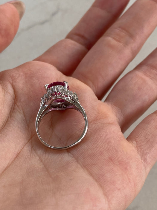 Vintage Platinum 850 Pink Tourmaline & Diamond Ballerina Ring